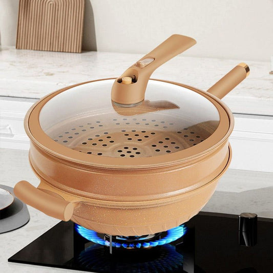 WOK DE CERAMICA CON TAPA Y CESTA DE VAPOR