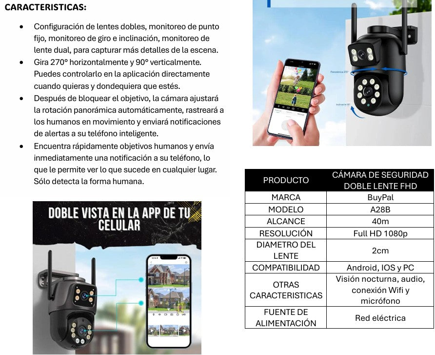 CAMARA DE SEGURIDAD DOBLE LENTE FHD