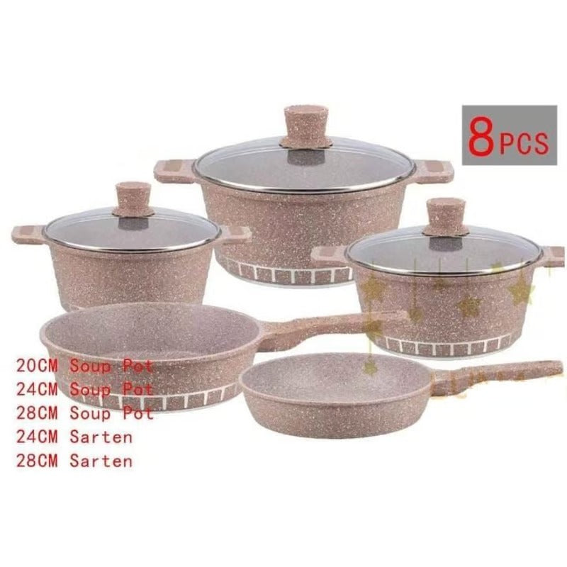 JUEGO DE OLLAS ROCA VOLCÁNICA 8 PIEZAS